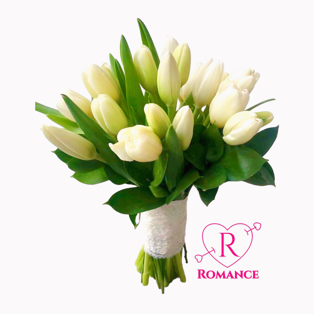 Bouquet Estilo Ramillete Redondo de 30 Tulipanes Blancos