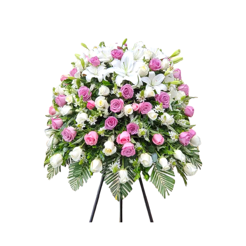 Lágrima Fúnebre de 40 Rosas (Lilas y Blancas) parante de fierro