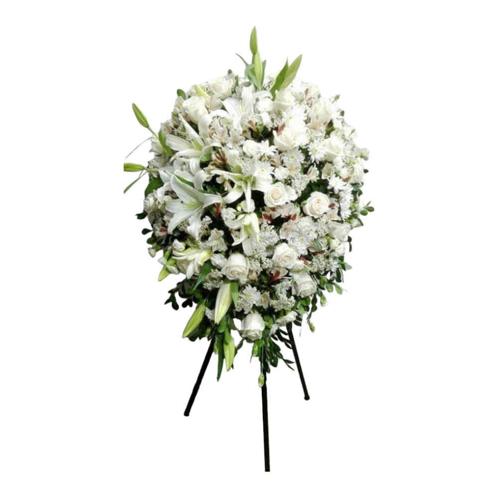 Lágrima Fúnebre de Rosas y Liliums Blanco parante de fierro