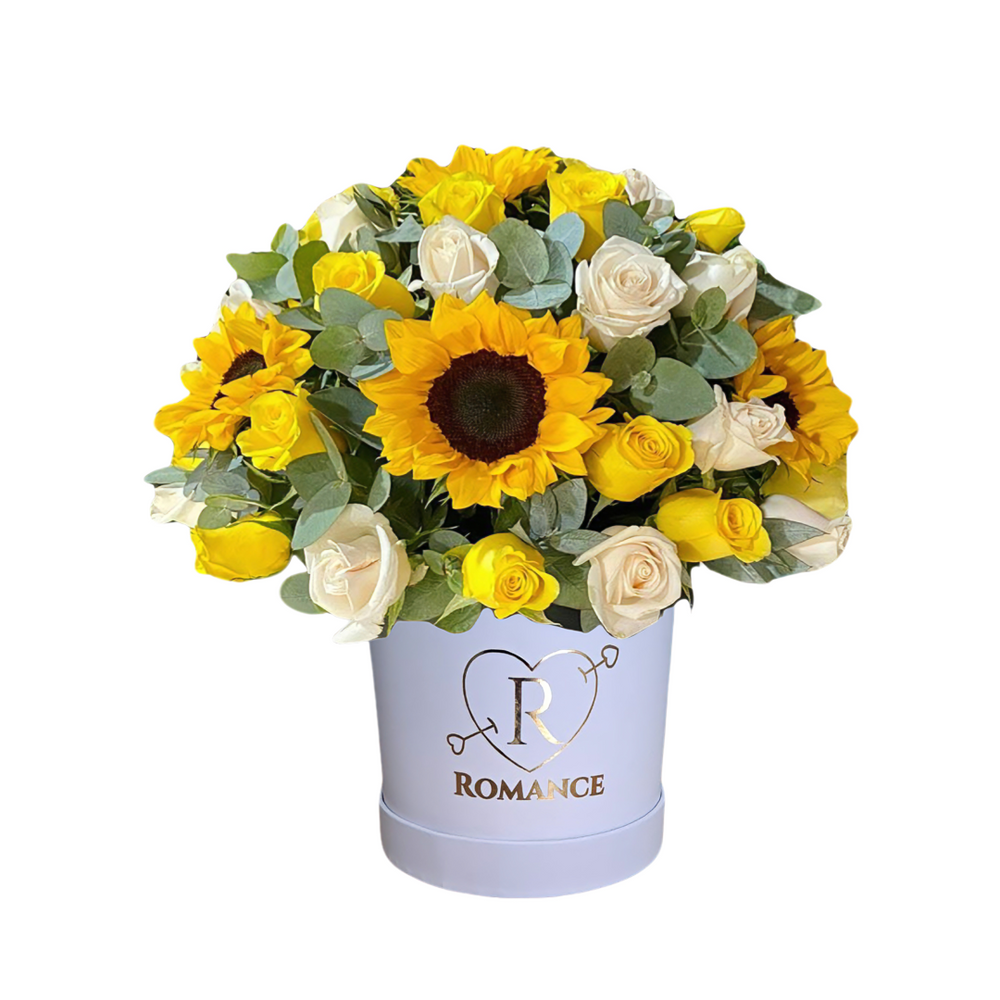 Round Box Girasoles y Rosas Mixtas