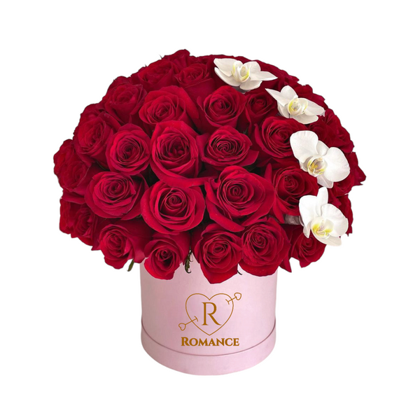 Round Box Tirsa 50 Rosas y Orquídeas